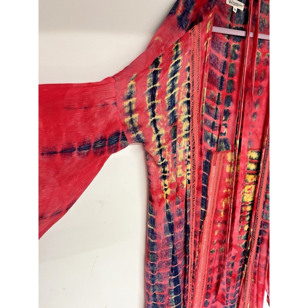 Wonderland by Orange Tie-Dye Kimono Cardigan Women's Medium Boho Duster Cover Up